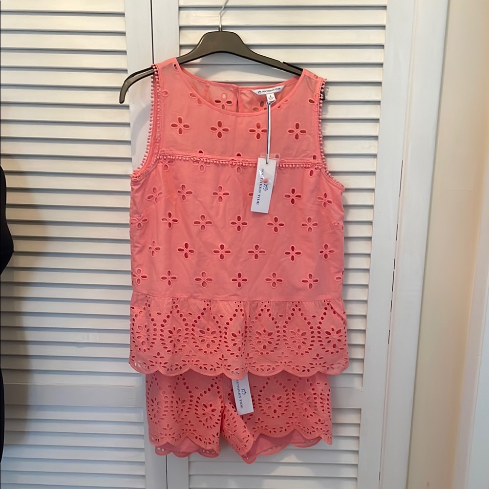 Nwt Southern Tide Coral Eyelet Set Blouse/Shorts Cotton Size 6